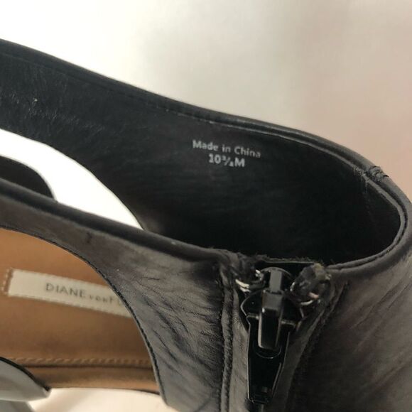 Diane Von Furstenburg black leather sling back peep toe stiletto heels - Picture 9 of 12